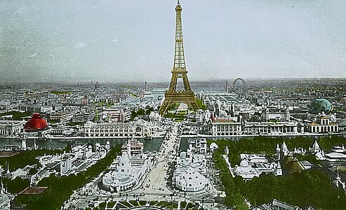 Aerial view of the exposition including the Eiffel Tower