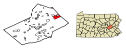 Location of Tamaqua in Schuylkill County, Pennsylvania (left) and of Schuylkill County in Pennsylvania (right)