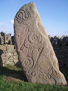 Aberlemno 1; Class I stone with double disc and Z rod