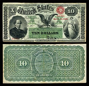Ten-dollar interest bearing note from the series of 1864, by the American Bank Note Company