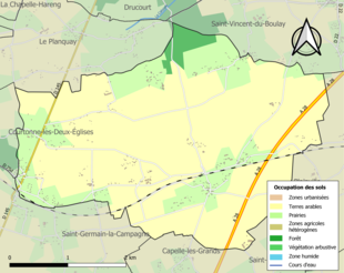 Carte en couleurs présentant l'occupation des sols.