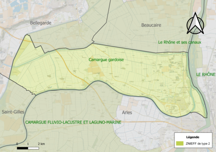 Carte des ZNIEFF de type 2 sur la commune.