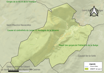 Carte des ZNIEFF de type 2 sur la commune.