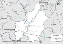 Carte en couleur présentantle réseau hydrographique de la commune