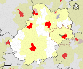 Localisation de l'aire d'attraction de Figeac dans le département du Lot.