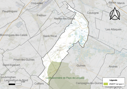 Carte de la ZNIEFF de type 2 sur la commune.