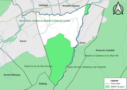 Carte des ZNIEFF de type 1 sur la commune.