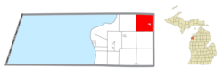 Location within Benzie County (red) and the administered village of Lake Ann (pink)