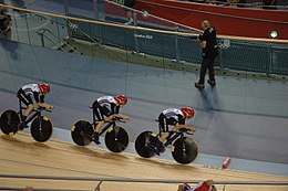 Dani King, Laura Trott, and Joanna Rowsell competing in 2012.