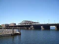 Bridge and approaches, with Charlestown in the background