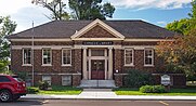 A Carnegie Library made of brown bricks