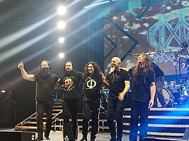Dream Theater in 2020. From left to right: John Petrucci, James LaBrie, Mike Mangini, Jordan Rudess and John Myung.