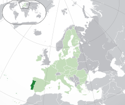Kahamutang han  Portugal  (lunghaw) – ha kontinente nga Europeo  (manipis nga lunghaw & masirom nga gris) – ha Unyon Europea  (manipis nga lunghaw)  —  [Legend]