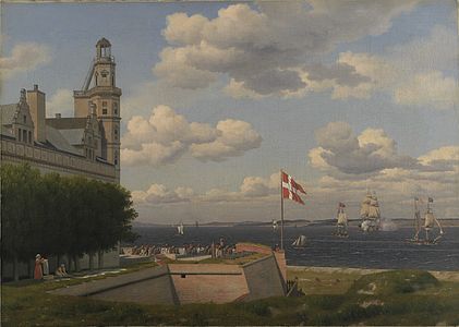 Vue depuis château de Kronborg de la côte suédoise, 1829, Statens Museum for Kunst.