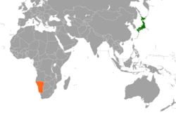 Map indicating locations of Japan and Namibia