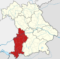 Map of Bavaria highlighting Swabia