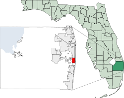 Location of Lake Worth Beach, in Palm Beach County, Florida