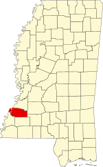 Map of Mississippi highlighting Jefferson County