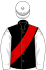 Black, red sash, white sleeves and cap