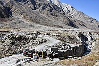 Gorge, bridge and shrine at Palden Lhamo, Oct '20