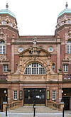 A red brick building facade seen from the front