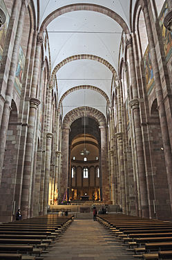 Speyer Cathedral, Germany, an imperial church that set the style for the region, and includes a groin vault over the nave.