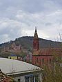 Kirche vom Tauberhofgarten aus mit Blick zur Stiftskirche und zur Burg