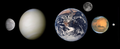 Size comparison of the four terrestrial planets (Mercury, Venus, Earth, Mars), Earth's Moon and dwarf planet Ceres in true color