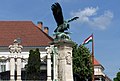 Turul bird on the northeast corner of the Royal Castle in Budapest, Hungary, the height of the statue is 6 m (made by Gyula Donáth in 1903)