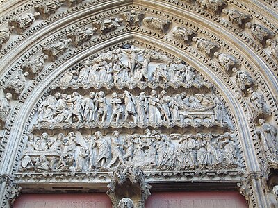 The tympanum of the Portal of La Calende - the life of Christ