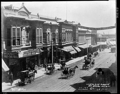North side of First Street between Spring and Main streets. Widney Block. c.1888