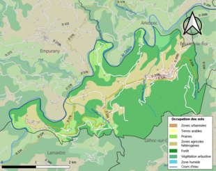 Carte en couleurs présentant l'occupation des sols.