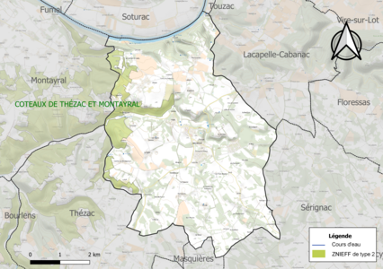 Carte de la ZNIEFF de type 2 sur la commune.