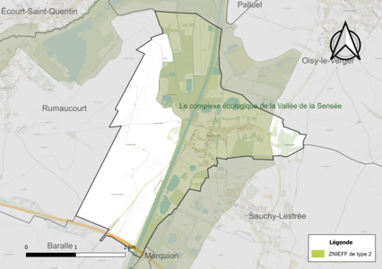 Carte de la ZNIEFF de type 2 sur la commune.