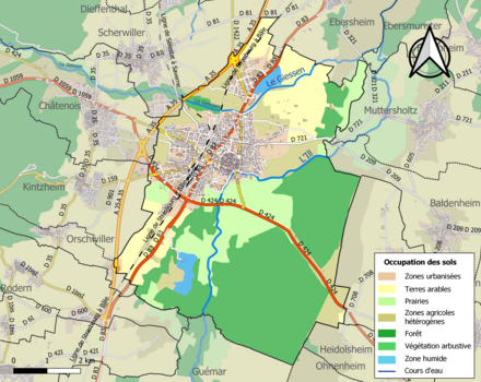 Carte en couleurs présentant l'occupation des sols.