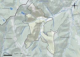 Carte en couleur présentant le réseau hydrographique de la commune