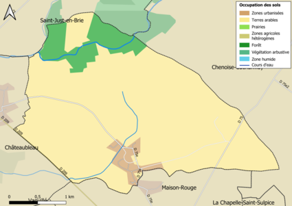 Carte des infrastructures et de l'occupation des sols en 2018 (CLC) de la commune.