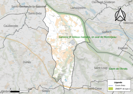 Carte de la ZNIEFF de type 2 sur la commune.