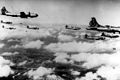 Formation of B-29s over the daytime skies of North Korea.