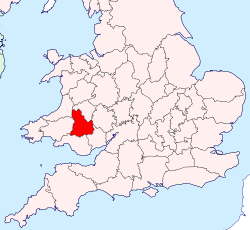 Brecknockshire shown within England and Wales