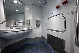 Toilet inside a control car.
