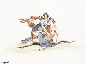 Illustration of Zeus as Artemis with Callisto, ohan Teyler (1648-1709).
