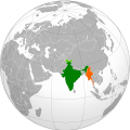 Correct Map showing locations of India and Myanmar