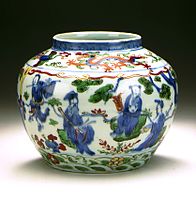 Wucai jar with the Eight Immortals, Wanli reign, 1573–1620