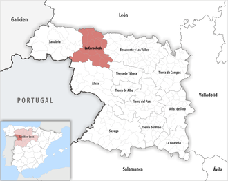 Die Lage der Comarca La Carballeda in der Provinz Zamora