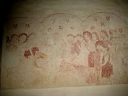 Medieval wall painting in the nave of Sutton Bingham Church