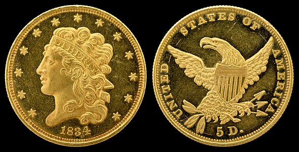 Classic Head half eagle, by William Kneass and the United States Mint