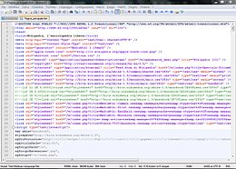 Schermata di Notepad++ raffigurante il codice HTML della home di Wikipedia