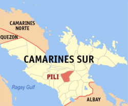 Map of Camarines Sur with Pili highlighted