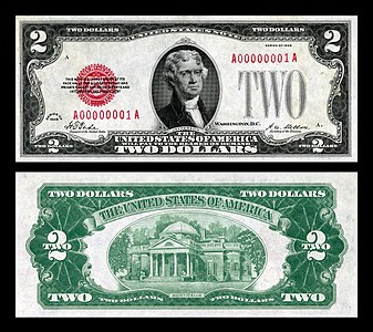 United States two-dollar bill from the series of 1928, by the Bureau of Engraving and Printing